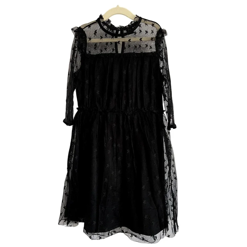 Forever21 Girls Black Star Mesh Lace Dress (size 9/10)